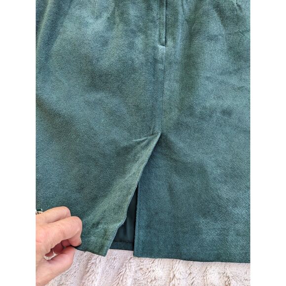 Vintage 90s Suede Hi-Waist Green Pencil / Bodycon Miniskirt Fully Lined, Sz 6 - Picture 6 of 6